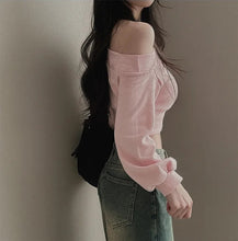 画像をギャラリービューアに読み込む, ワンショルダーネックスウェットトップスショートタイプトップス