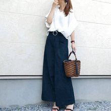 画像をギャラリービューアに読み込む, 白シャツトップス&ハイウエストカジュアルパンツセットアップ(ベルト付き)