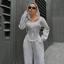 画像をギャラリービューアに読み込む, フード付きパーカー&カジュアルパンツセットアップ運動日常コーデ
