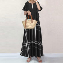 画像をギャラリービューアに読み込む, キーネックフレア裾Tシャツ&ベストワンピースチェック柄ワンピースセットアップ