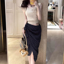 画像をギャラリービューアに読み込む, 透かし編みノースリーブ × ラップスリットスカート セットアップ デート カジュアル