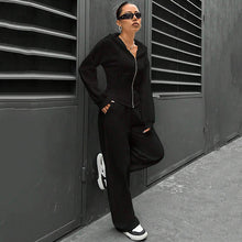 画像をギャラリービューアに読み込む, フード付きパーカー&カジュアルパンツセットアップ運動日常コーデ