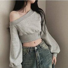 画像をギャラリービューアに読み込む, ワンショルダーネックスウェットトップスショートタイプトップス