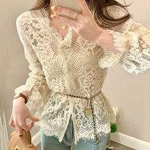 画像をギャラリービューアに読み込む, レース花柄シャツトップス