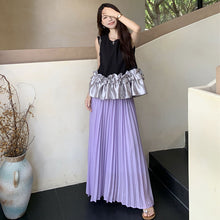 画像をギャラリービューアに読み込む, 配色切替フレア裾ノースリーブトップス&プリーツロングスカートセットアップ