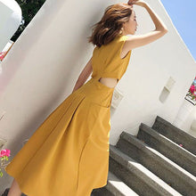 画像をギャラリービューアに読み込む, フランスファッション無地無袖ゆったり着痩せ効果ロングデートワンピース