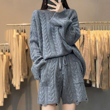 画像をギャラリービューアに読み込む, ケーブルニットダメージデザインセーター&ニットショートパンツセットアップ