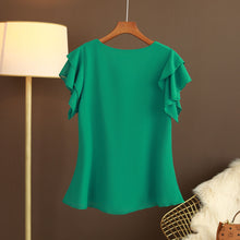 画像をギャラリービューアに読み込む, シフォンシンプルコーデVネックフリル裾ブラウストップス