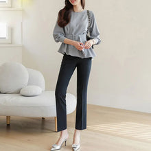 画像をギャラリービューアに読み込む, ウエスト絞り無地ブラウストップス(ベルト付き)