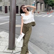 画像をギャラリービューアに読み込む, 配色切替フレア裾トップス&無地カジュアルパンツセットアップ