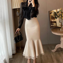 画像をギャラリービューアに読み込む, リボン黒シースルーブラウス&マーメイドスカートセットアップフォーマルコーデ通勤