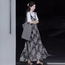 画像をギャラリービューアに読み込む, 白プリントTシャツ&花柄サスベンダーワンピースセットアップ