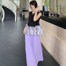 画像をギャラリービューアに読み込む, 配色切替フレア裾ノースリーブトップス&プリーツロングスカートセットアップ