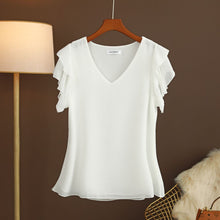 画像をギャラリービューアに読み込む, シフォンシンプルコーデVネックフリル裾ブラウストップス