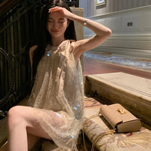 画像をギャラリービューアに読み込む, スパンコールノースリーブカジュアルワンピース