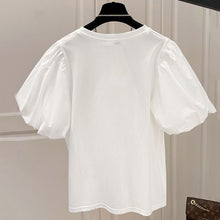 画像をギャラリービューアに読み込む, パフスリーブ半袖無地Tシャツトップス