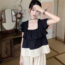 画像をギャラリービューアに読み込む, 配色切替フレア裾トップス&無地カジュアルパンツセットアップ