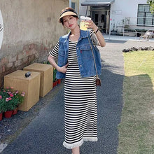 画像をギャラリービューアに読み込む, デニムベスト&ボーダー柄タッセルワンピースセットアップ