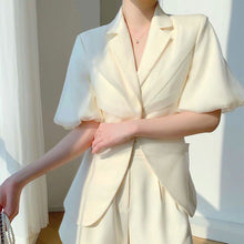 画像をギャラリービューアに読み込む, ギャザーデザインパフスリーブ半袖アウター&ショートパンツセットアップ