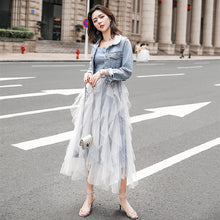 画像をギャラリービューアに読み込む, デニム切り替えメッシュサスペンダーワンピース