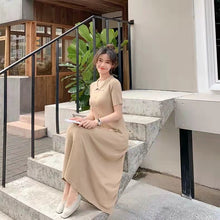 画像をギャラリービューアに読み込む, レトロデザイン感レデイースファッション無地気質着痩せ効果ロングニットワンピース