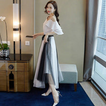 画像をギャラリービューアに読み込む, 肩開きフリルブラウス&配色切り替えロングチュールスカートセットアップ