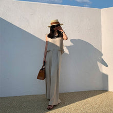 画像をギャラリービューアに読み込む, 無袖無地ベストトップス&カジュアルハイウエストパンツセットアップ