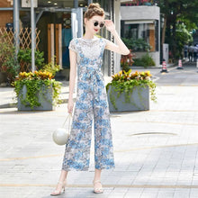 画像をギャラリービューアに読み込む, 白レースフレンチ袖トップス&花柄オールインワンセットアップ