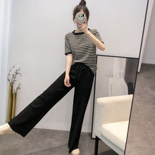 画像をギャラリービューアに読み込む, ストライプ柄半袖トップス&無地ガウチョセットアップ