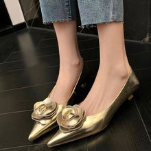 画像をギャラリービューアに読み込む, 花飾りローヒールパンプスシューズ