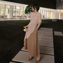 画像をギャラリービューアに読み込む, レース花柄透かし彫り不規則ロングTシャツトップス