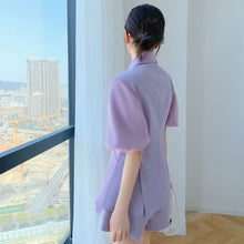 画像をギャラリービューアに読み込む, ギャザーデザインパフスリーブ半袖アウター&ショートパンツセットアップ