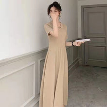 画像をギャラリービューアに読み込む, レトロデザイン感レデイースファッション無地気質着痩せ効果ロングニットワンピース