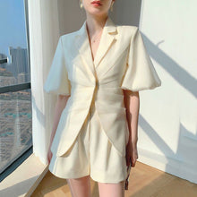 画像をギャラリービューアに読み込む, ギャザーデザインパフスリーブ半袖アウター&ショートパンツセットアップ