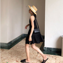 画像をギャラリービューアに読み込む, ブラック無地アームホール大人かわいいカジュアルワンピース