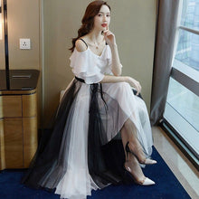画像をギャラリービューアに読み込む, 肩開きフリルブラウス&配色切り替えロングチュールスカートセットアップ