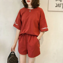 画像をギャラリービューアに読み込む, シンプルアルファペット半袖Tシャツ&カジュアルショートパンツセットアップ