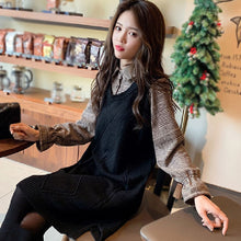 画像をギャラリービューアに読み込む, 5カラー選択チェック柄長袖ニット切り替えゆったり着痩せ効果カジュアルワンピース