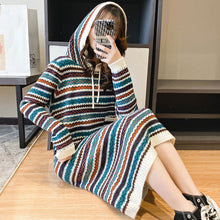 画像をギャラリービューアに読み込む, エスニック花柄フード付きニットワンピースカジュアルワンピース