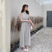 画像をギャラリービューアに読み込む, 優しい雰囲気シフォン無袖ファッション通勤気質無地ロングデートワンピース(ベルト付き)