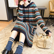 画像をギャラリービューアに読み込む, エスニック花柄フード付きニットワンピースカジュアルワンピース