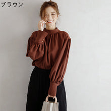 画像をギャラリービューアに読み込む, レデイースファッション無地クルーネックシフォンコーデしやすいシャツ・ブラウストップス