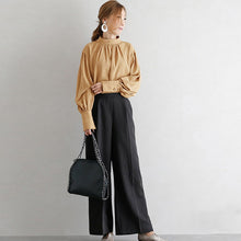 画像をギャラリービューアに読み込む, レデイースファッション無地クルーネックシフォンコーデしやすいシャツ・ブラウストップス