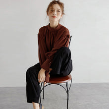 画像をギャラリービューアに読み込む, レデイースファッション無地クルーネックシフォンコーデしやすいシャツ・ブラウストップス