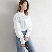 画像をギャラリービューアに読み込む, レデイースファッション無地クルーネックシフォンコーデしやすいシャツ・ブラウストップス