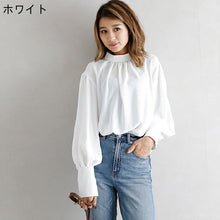 画像をギャラリービューアに読み込む, レデイースファッション無地クルーネックシフォンコーデしやすいシャツ・ブラウストップス