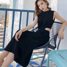 画像をギャラリービューアに読み込む, フランスファッション無地無袖ゆったり着痩せ効果ロングデートワンピース