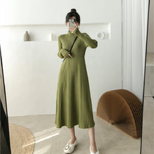 画像をギャラリービューアに読み込む, 秋冬シンプル無地ロングハイネックAラインニットワンピース