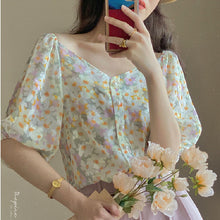 画像をギャラリービューアに読み込む, 花柄シースルーパフスリーブブラウスデートコーデトップス