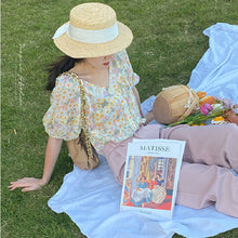 画像をギャラリービューアに読み込む, 花柄シースルーパフスリーブブラウスデートコーデトップス